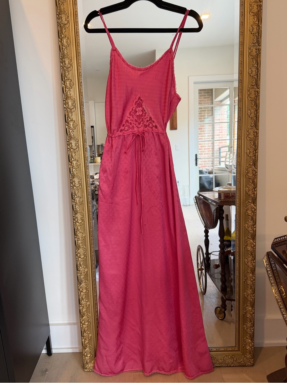 Vintage Saks Fifth Avenue Pink Maxi Slip Dress with Lace Detail